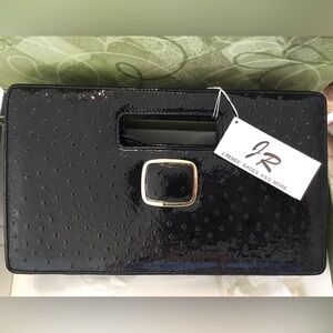 J.Renee Glossy Black Clutch with Gold Buckle